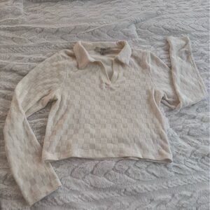 Cream Checkered Knit Sweater